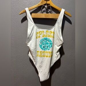 Aerie NWT Splash Around Cheeky 90s throwback theme smiley one piece swim size L
